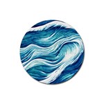 Abstract Blue Ocean Waves Rubber Round Coaster (4 pack) Front