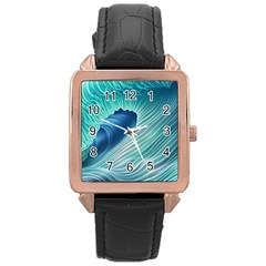 Summer Ocean Waves Rose Gold Leather Watch  by GardenOfOphir