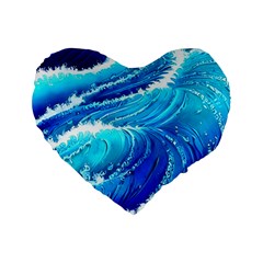 Simple Blue Ocean Wave Standard 16  Premium Flano Heart Shape Cushions by GardenOfOphir