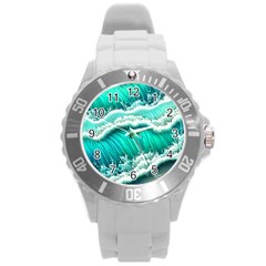 Ocean Waves Design In Pastel Colors Round Plastic Sport Watch (L)