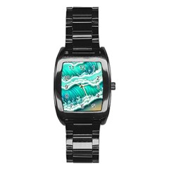 Ocean Waves Design In Pastel Colors Stainless Steel Barrel Watch