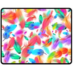 Feathers Pattern Background Colorful Plumage One Side Fleece Blanket (medium) by Ravend