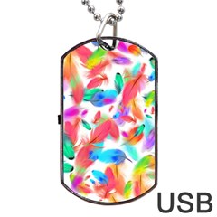 Feathers Pattern Background Colorful Plumage Dog Tag Usb Flash (two Sides)