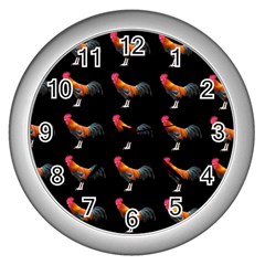 Background Pattern Chicken Fowl Cockerel Livestock Wall Clock (silver) by Ravend