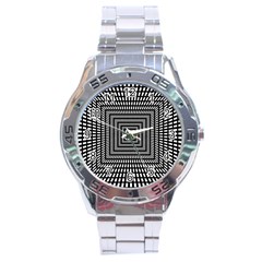 Focus Squares Optical Illusion Background Pattern Stainless Steel Analogue Watch