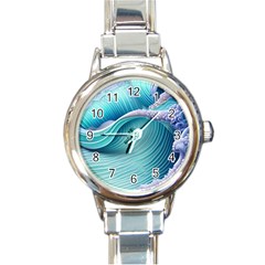 Pastel Sea Waves Round Italian Charm Watch by GardenOfOphir