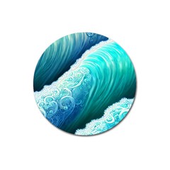 Abstract Waves In Blue And Green Magnet 3  (round) by GardenOfOphir