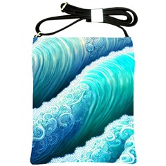 Abstract Waves In Blue And Green Shoulder Sling Bag by GardenOfOphir