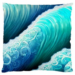 Abstract Waves In Blue And Green Large Premium Plush Fleece Cushion Case (two Sides) by GardenOfOphir