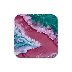 Ocean Waves In Pink Rubber Square Coaster (4 Pack) by GardenOfOphir