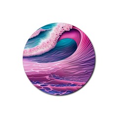 Pink Waves On The Beach Ii Rubber Coaster (round) by GardenOfOphir