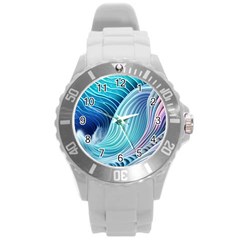 Ocean Waves Pastel Round Plastic Sport Watch (l) by GardenOfOphir