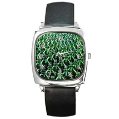 Bottles Green Drink Pattern Soda Refreshment Square Metal Watch by Ravend