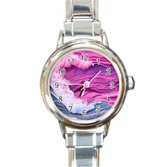 Abstract Pink Ocean Waves Round Italian Charm Watch by GardenOfOphir