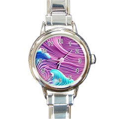 Pink Water Waves Round Italian Charm Watch by GardenOfOphir