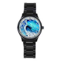 Blue Water Reflections Stainless Steel Round Watch