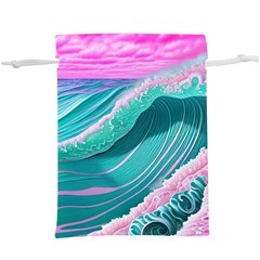 Pink Ocean Waves Lightweight Drawstring Pouch (xl) by GardenOfOphir