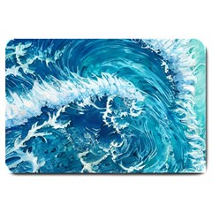 Abstract Blue Ocean Waves Iii Large Doormat by GardenOfOphir