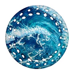 Abstract Blue Ocean Waves Iii Ornament (round Filigree) by GardenOfOphir