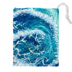 Abstract Blue Ocean Waves Iii Drawstring Pouch (4xl) by GardenOfOphir