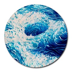 Abstract Blue Ocean Wave Ii Round Mousepad by GardenOfOphir