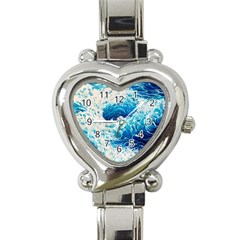 Abstract Blue Ocean Wave Ii Heart Italian Charm Watch by GardenOfOphir