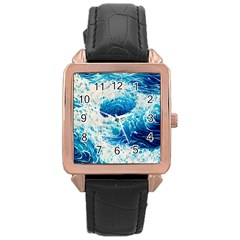 Abstract Blue Ocean Wave Ii Rose Gold Leather Watch  by GardenOfOphir