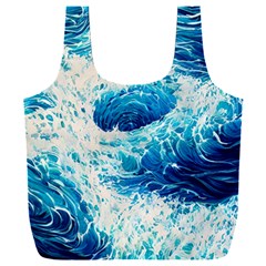 Abstract Blue Ocean Wave Ii Full Print Recycle Bag (xxl) by GardenOfOphir