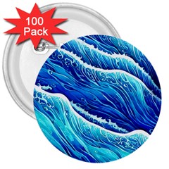 Blue Ocean Wave Watercolor 3  Buttons (100 Pack)  by GardenOfOphir