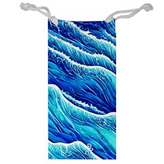 Blue Ocean Wave Watercolor Jewelry Bag by GardenOfOphir