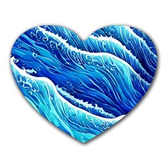 Blue Ocean Wave Watercolor Heart Mousepad by GardenOfOphir