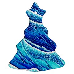 Blue Ocean Wave Watercolor Christmas Tree Ornament (two Sides) by GardenOfOphir