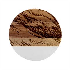 Blue Ocean Wave Watercolor Marble Wood Coaster (round) by GardenOfOphir