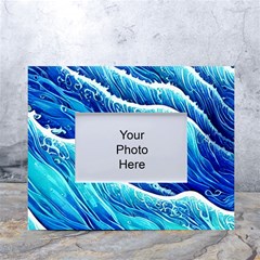 Blue Ocean Wave Watercolor White Tabletop Photo Frame 4 x6  by GardenOfOphir