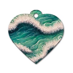 Blue Wave Pattern Dog Tag Heart (two Sides) by GardenOfOphir