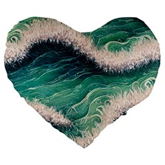 Blue Wave Pattern Large 19  Premium Heart Shape Cushions by GardenOfOphir