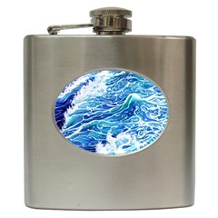 Abstract Blue Wave Hip Flask (6 Oz) by GardenOfOphir