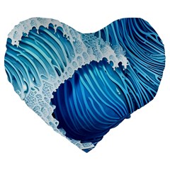 Beach Wave Large 19  Premium Heart Shape Cushions by GardenOfOphir