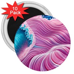 Pink Water Waves 3  Magnets (10 Pack) 