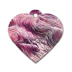 Abstract Pink Ocean Waves Dog Tag Heart (two Sides) by GardenOfOphir