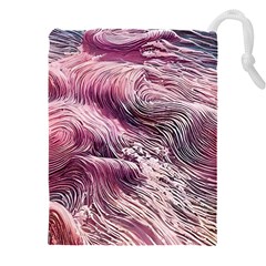 Abstract Pink Ocean Waves Drawstring Pouch (4xl) by GardenOfOphir