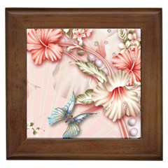 Glory Floral Exotic Butterfly Exquisite Fancy Pink Flowers Framed Tile