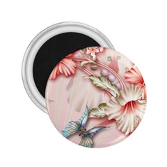 Glory Floral Exotic Butterfly Exquisite Fancy Pink Flowers 2 25  Magnets