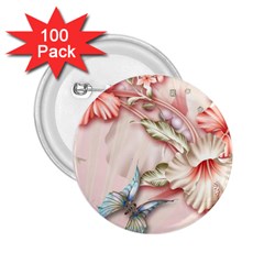 Glory Floral Exotic Butterfly Exquisite Fancy Pink Flowers 2 25  Buttons (100 Pack) 