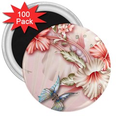 Glory Floral Exotic Butterfly Exquisite Fancy Pink Flowers 3  Magnets (100 Pack) by Jancukart