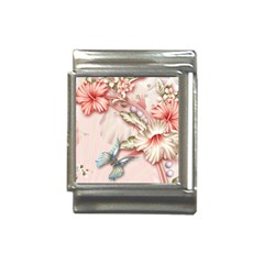 Glory Floral Exotic Butterfly Exquisite Fancy Pink Flowers Italian Charm (13mm)