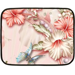 Glory Floral Exotic Butterfly Exquisite Fancy Pink Flowers One Side Fleece Blanket (mini) by Jancukart