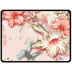 Glory Floral Exotic Butterfly Exquisite Fancy Pink Flowers Fleece Blanket (large) by Jancukart