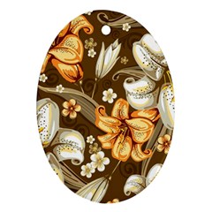 White And Yellow Floral Lilies Background Surface Ornament (oval)