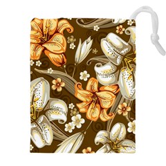 White And Yellow Floral Lilies Background Surface Drawstring Pouch (4xl) by Jancukart